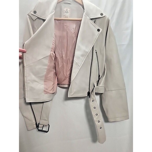 Free People Luxe SMALL Soft LEATHER Moto Belted Oversized Waist Length Gray $468 - Picture 6 of 10